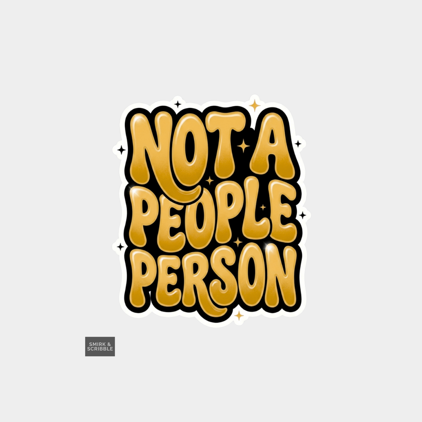 Text 'NOT A PEOPLE PERSON' in golden brown on a light gray background