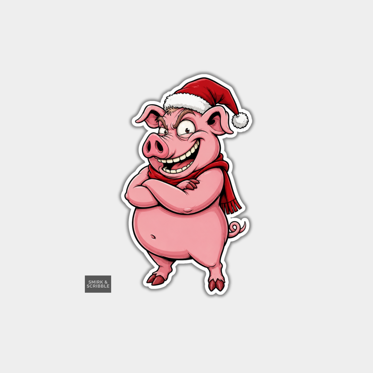 Funny Christmas Sticker - Creepy Pig In Santa Hat