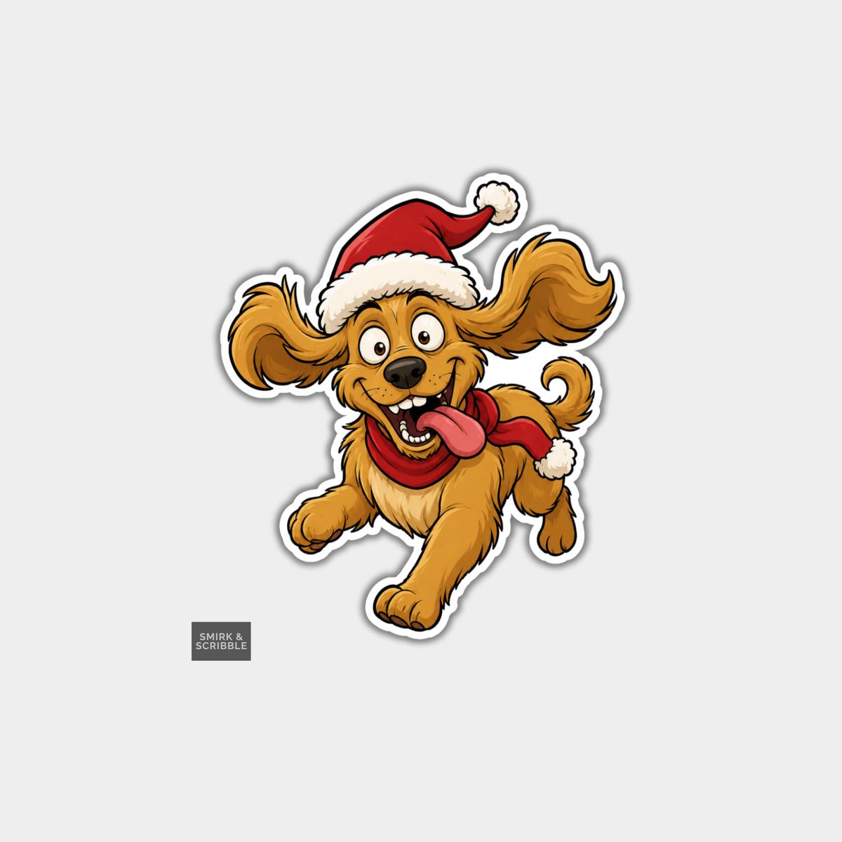 Funny Christmas Sticker - Happy Cute Dog Running