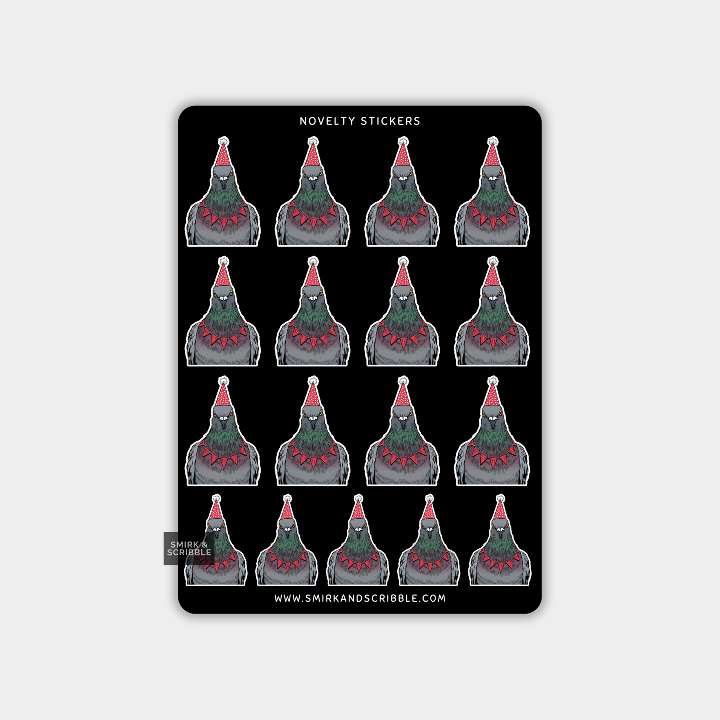 Funny Vinyl Sticker Sheet - Birthday Pigeon