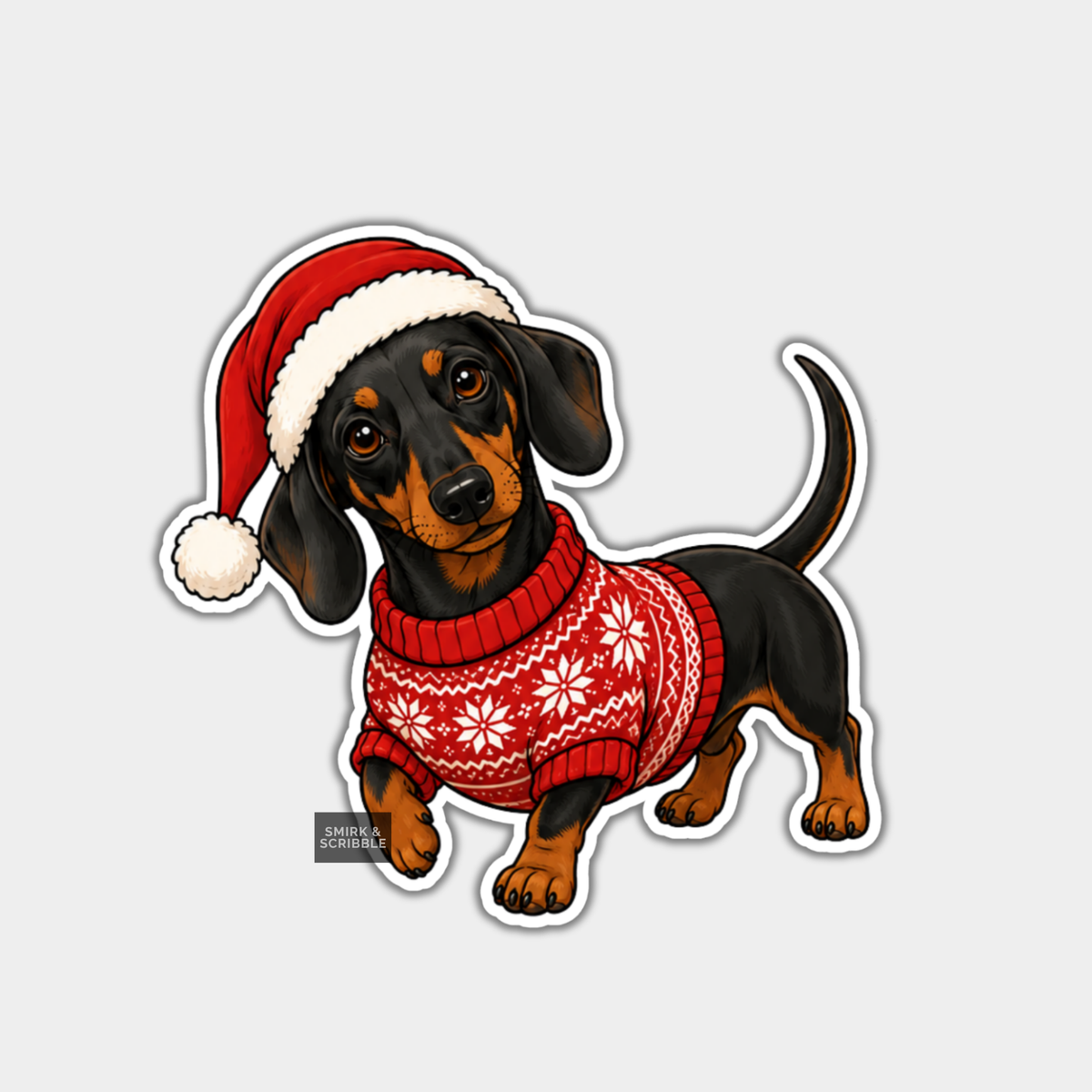 Funny Christmas Sticker - Cute Dachshund Dog