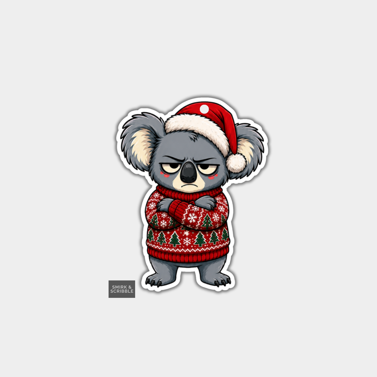 Funny Christmas Gift Tags - Grumpy Koala In Xmas Jumper