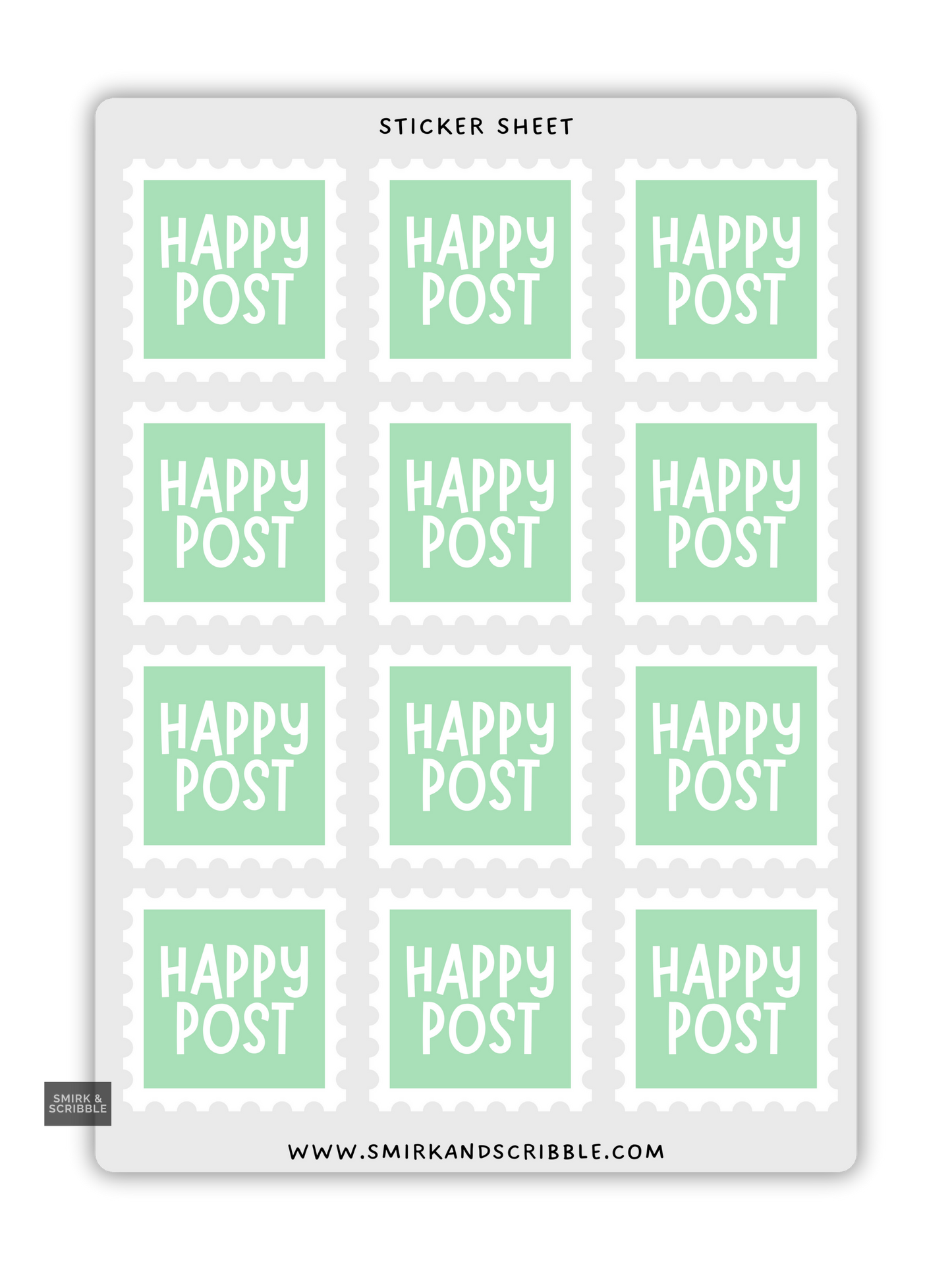 Green Happy Post Stamp Stickers