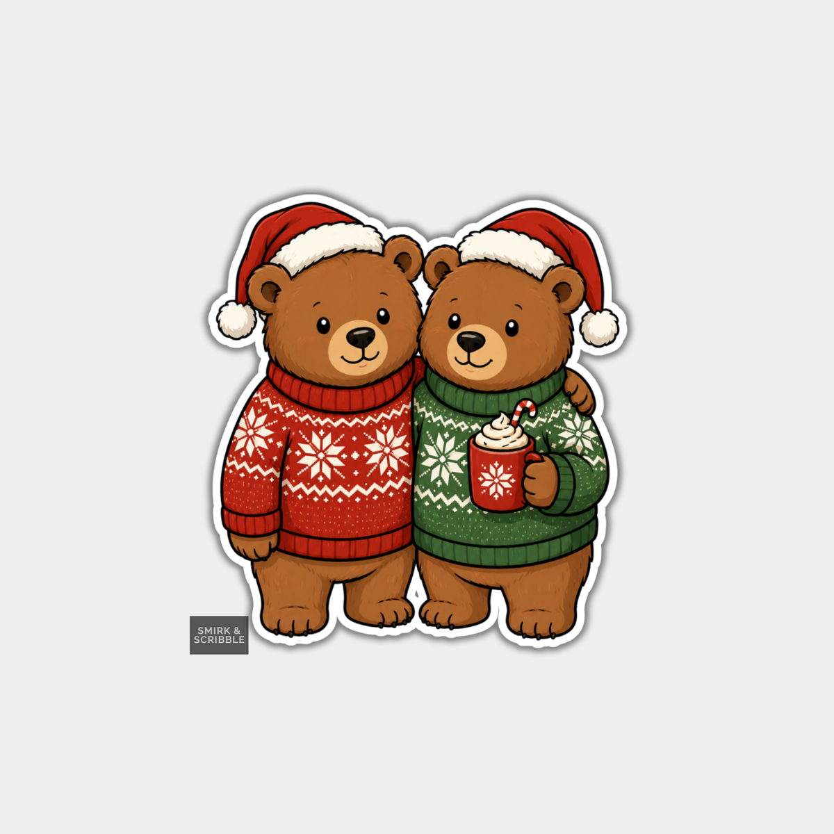 Funny Christmas Sticker - Cute Teddy Bear Friends