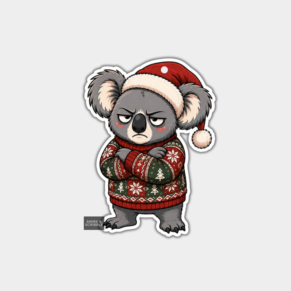 Funny Christmas Gift Tags - Grumpy Koala In Xmas Jumper