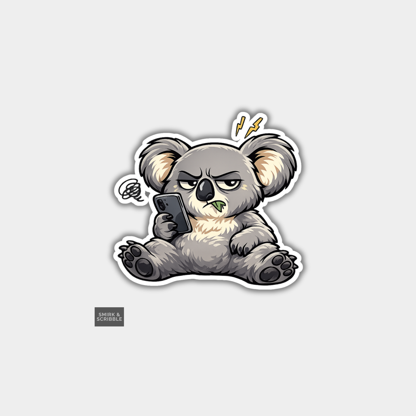 Funny Die Cut Vinyl Sticker - Koala & Mobile Phone