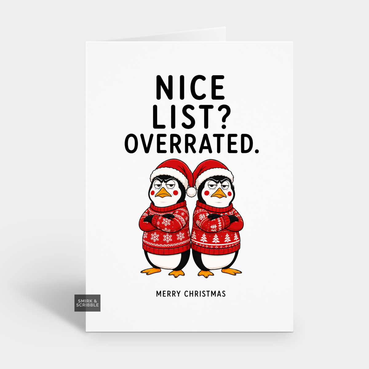 Funny Christmas Card - Overrated Penguins