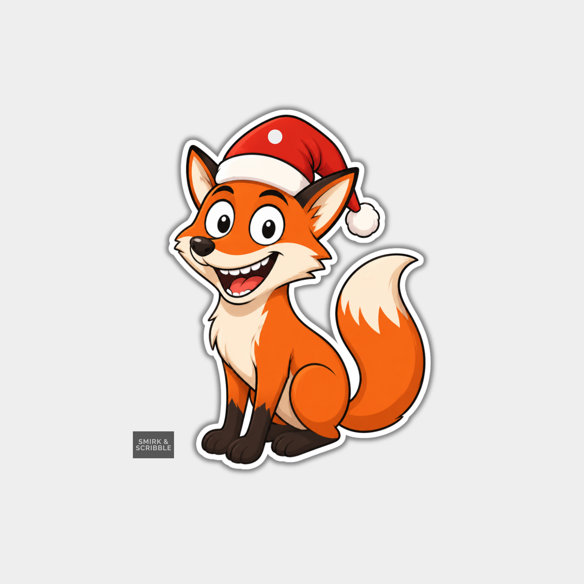 Funny Christmas Gift Tags - Happy Fox In Santa Hat