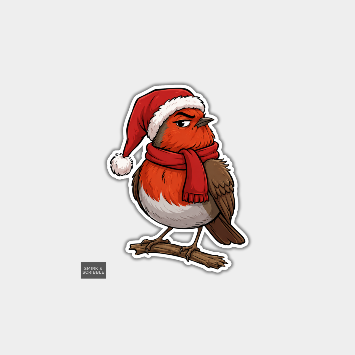 Funny Christmas Sticker - Judgy Robin On Branch