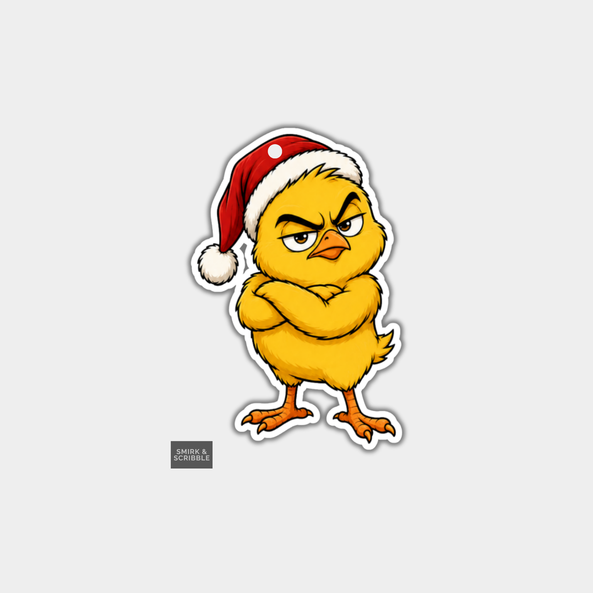 Funny Christmas Gift Tags - Cute Grumpy Chick In Santa Hat