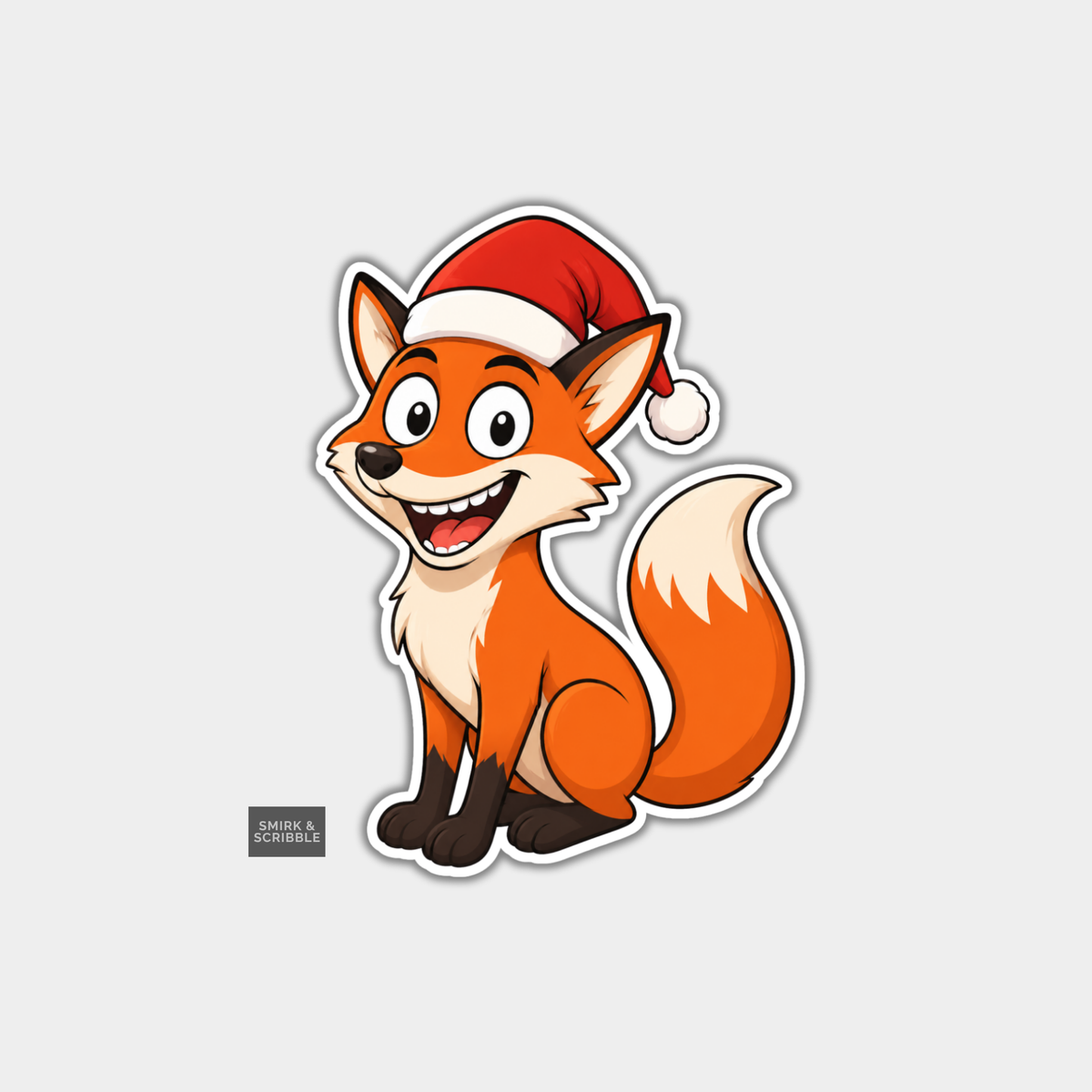 Funny Christmas Sticker - Cute Happy Fox With Hat