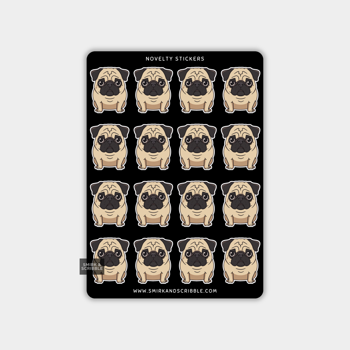Funny Vinyl Sticker Sheet - Cute Pug