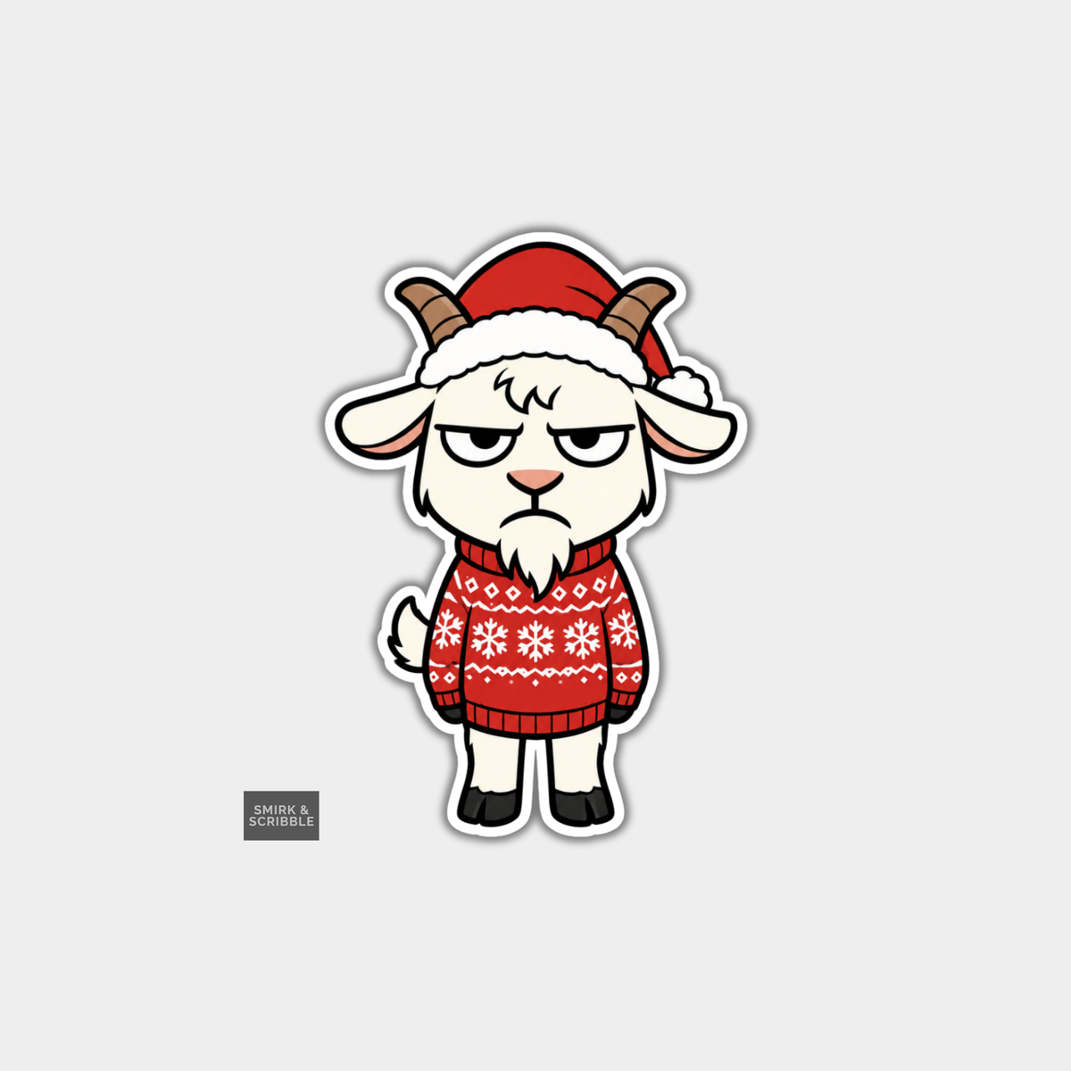 Funny Christmas Sticker - Goat In Jumper & Hat