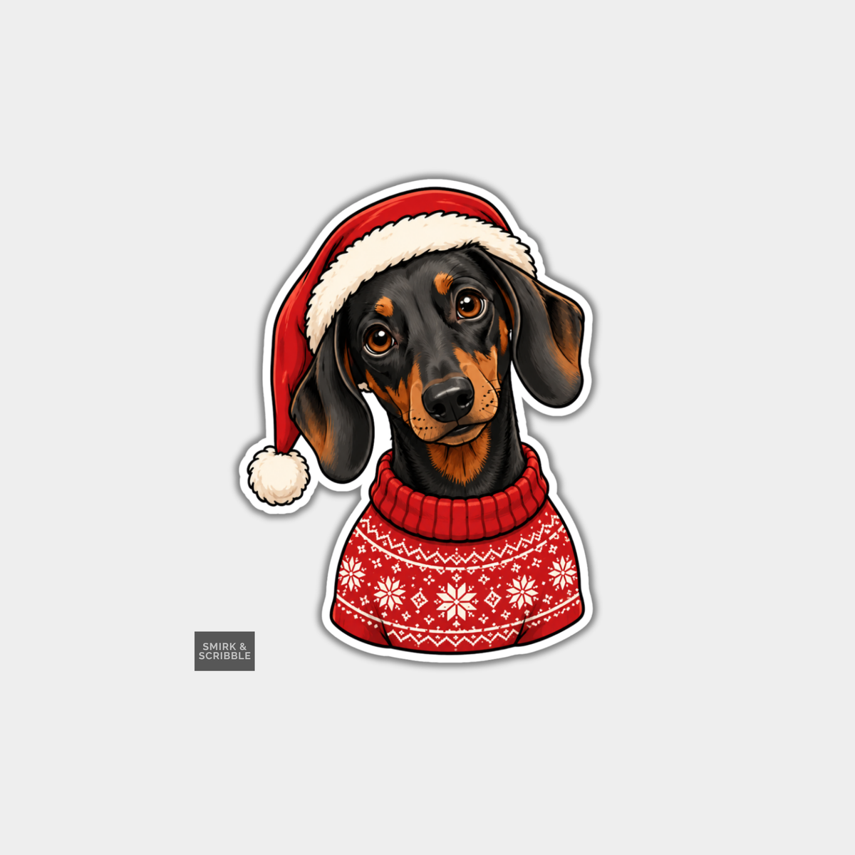 Funny Christmas Sticker - Dachshund In Santa Hat
