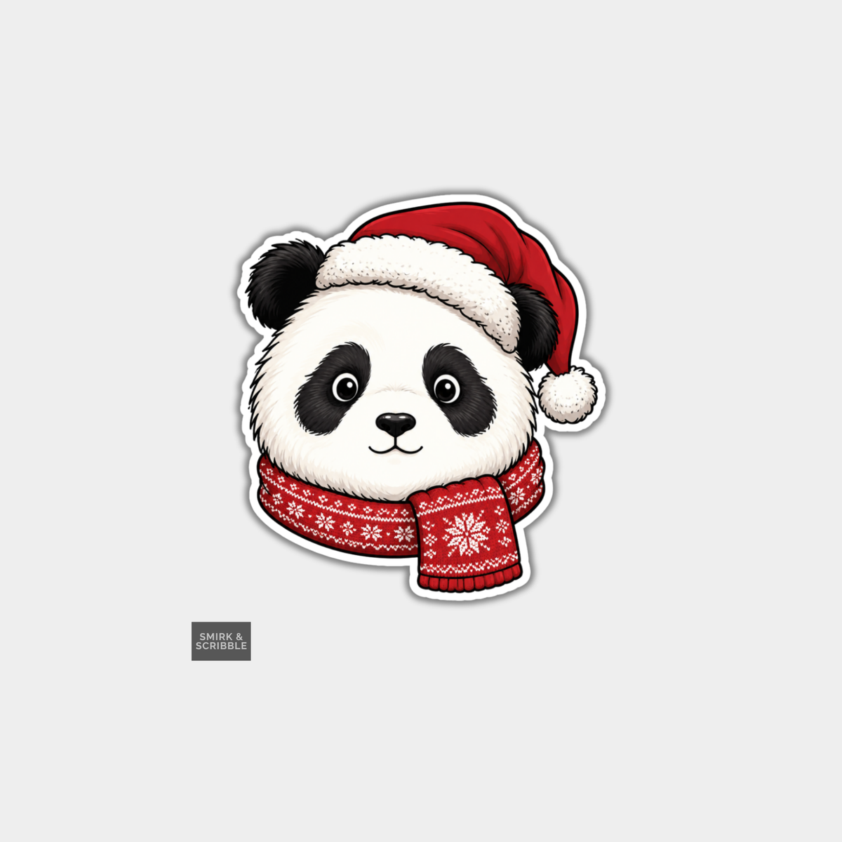 Funny Christmas Sticker - Cute Panda In Santa Hat & Scarf