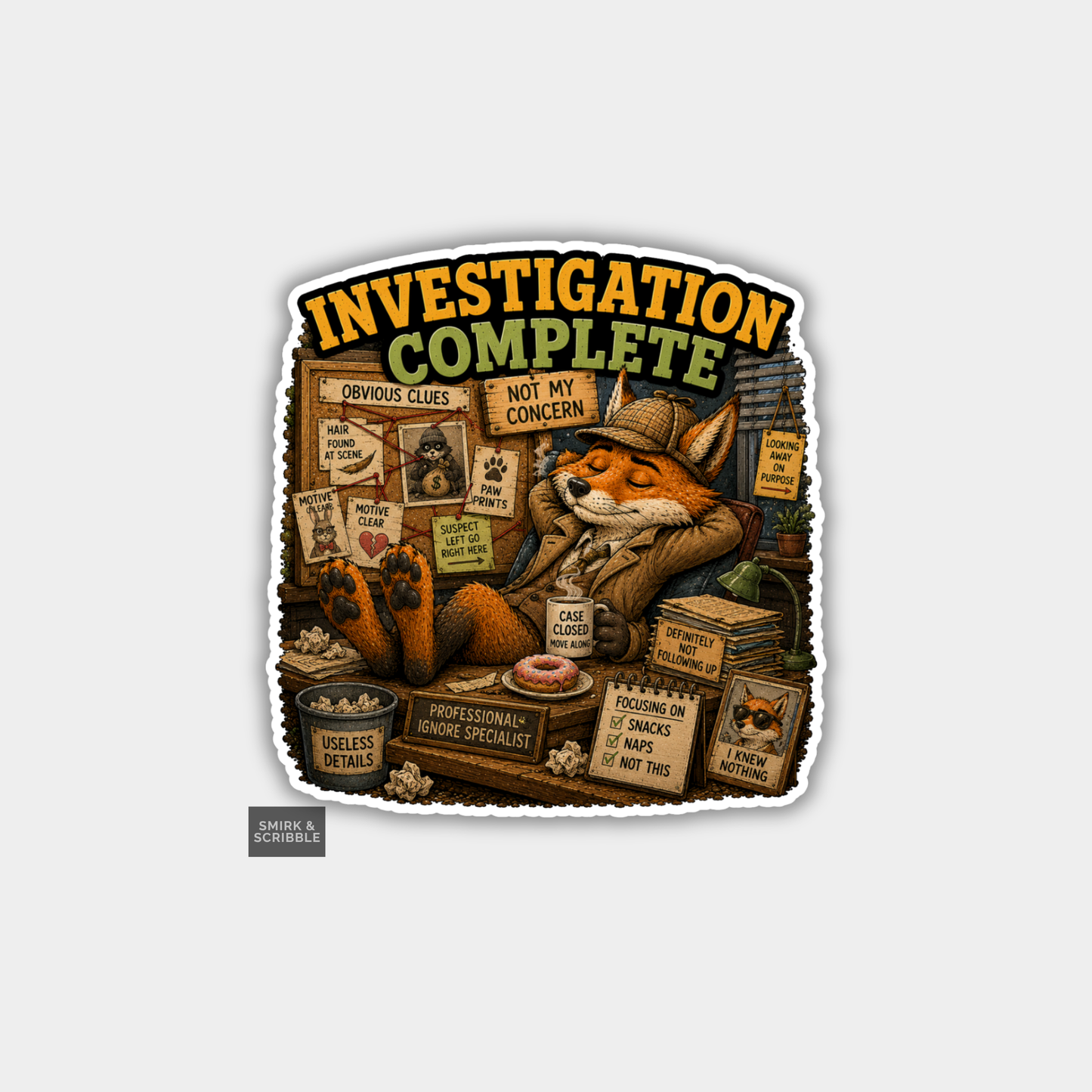 Funny Vinyl Die Cut Sticker - Detective Fox