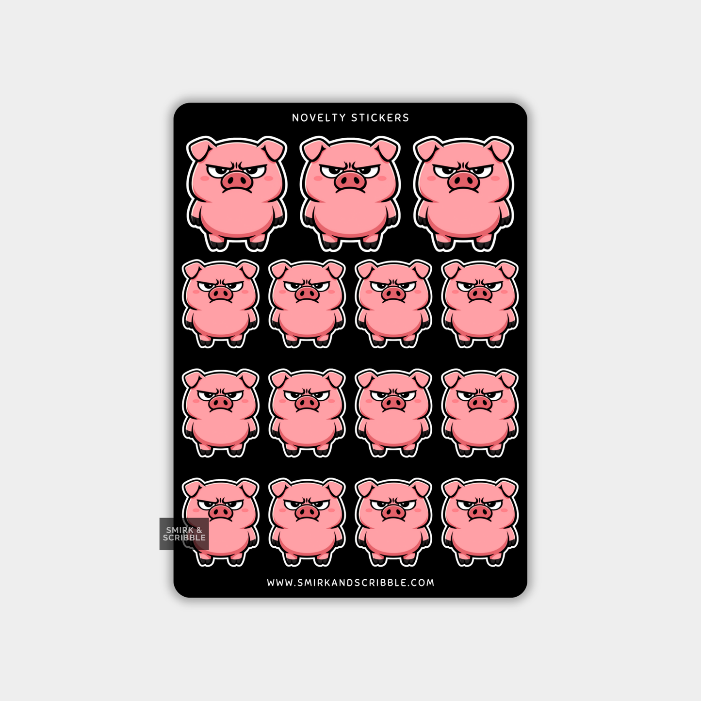 Funny Vinyl Sticker Sheet - Cute Angry Pig