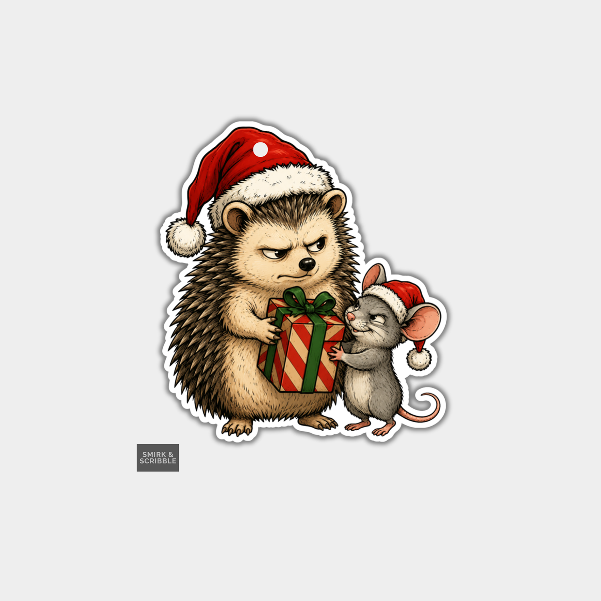 Funny Christmas Gift Tags - Grumpy Hedgehog & Mouse