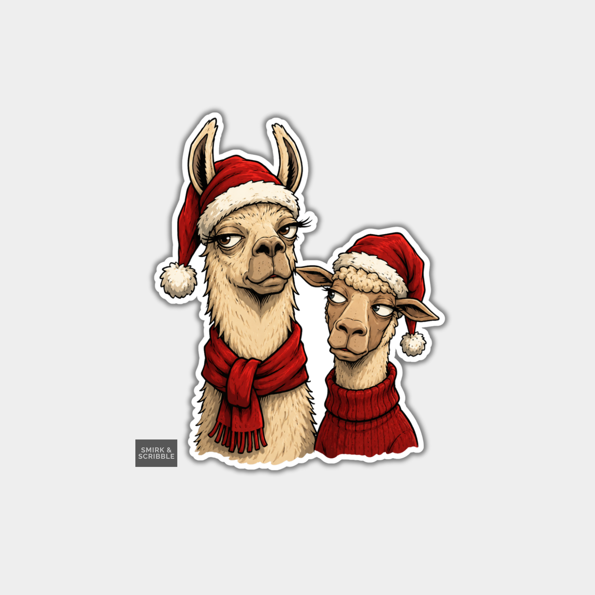 Funny Christmas Sticker - Sheep & Llama Friends