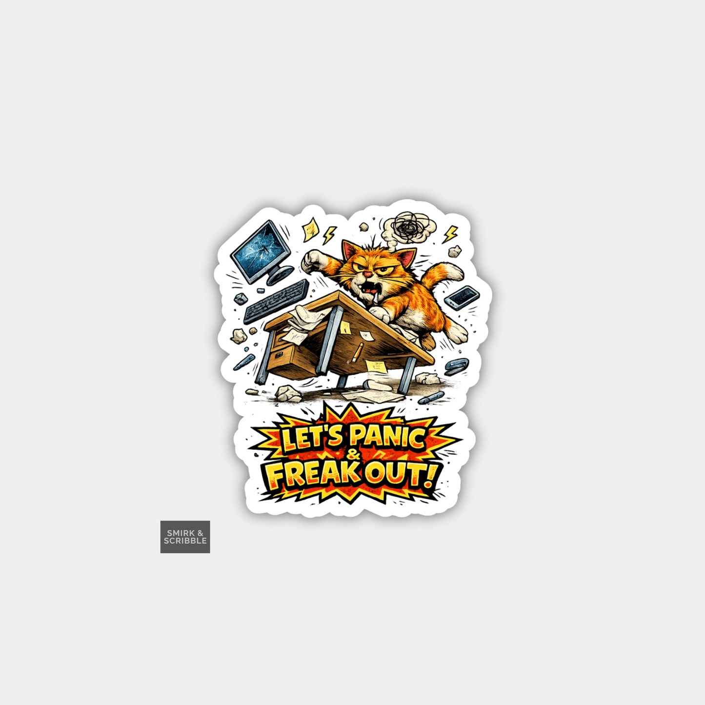 Funny Snarky Joke Vinyl Sticker - Office Cat Panic