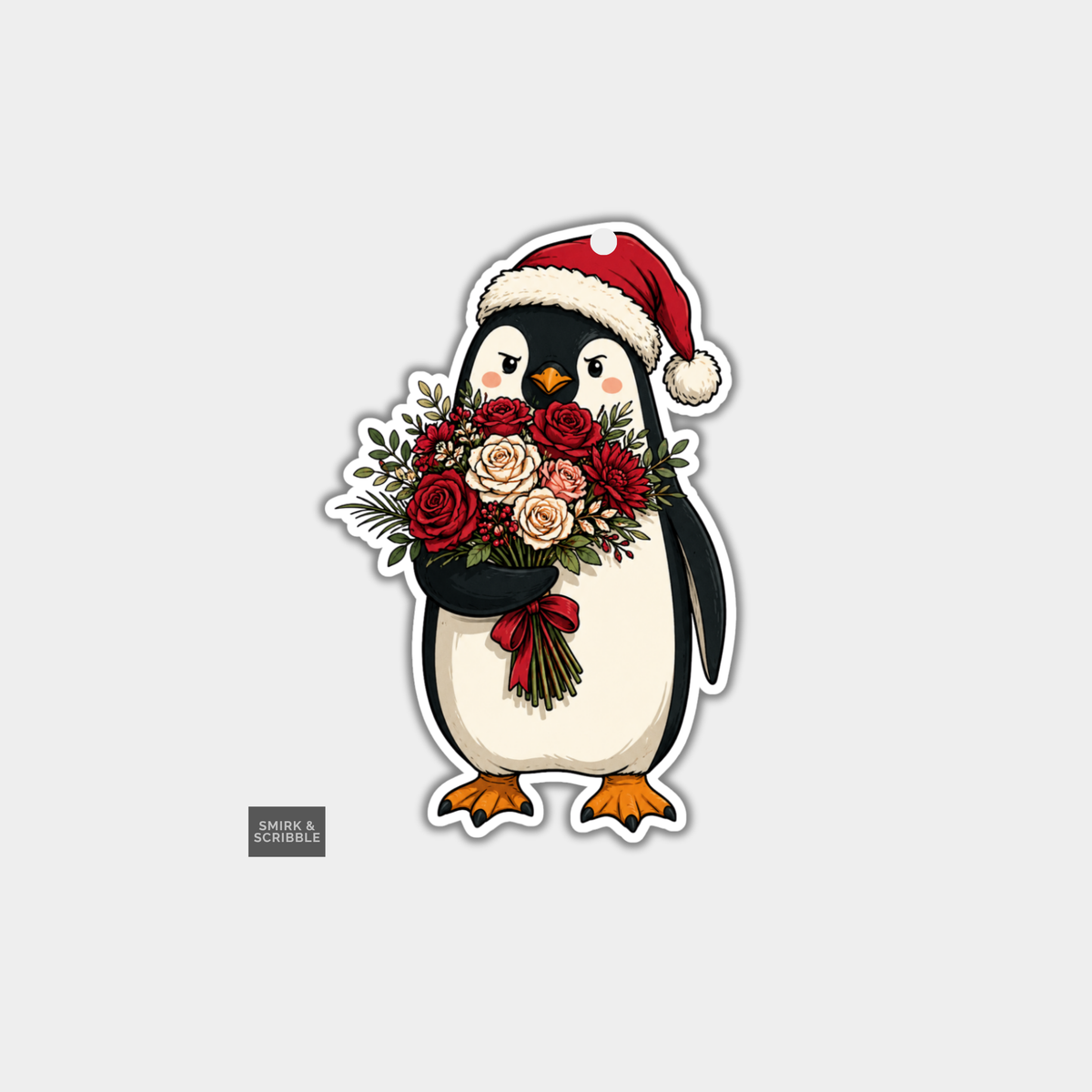 Funny Christmas Gift Tags - Cute Penguin & Flowers