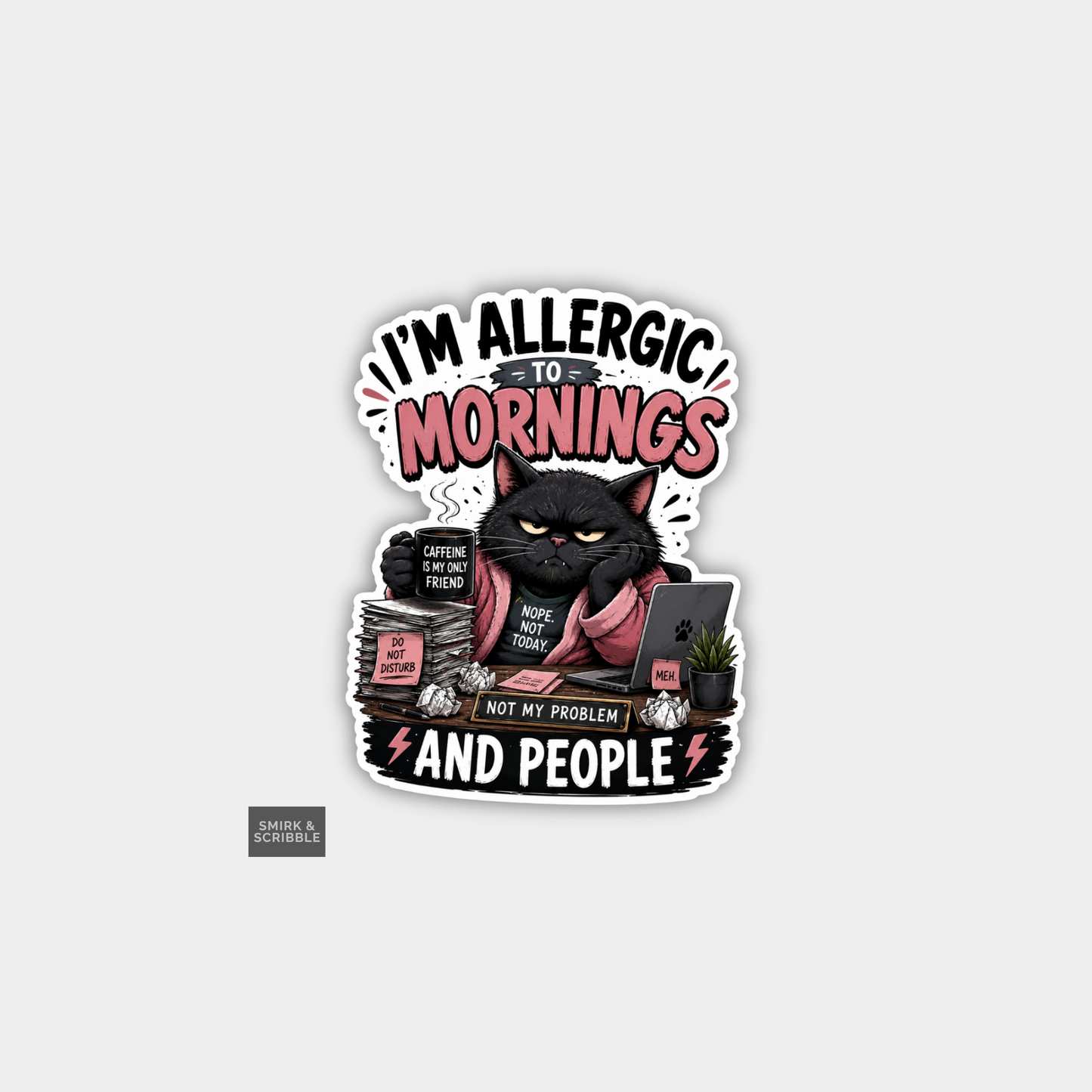 Funny Snarky Vinyl Sticker - Allergic Black Cat