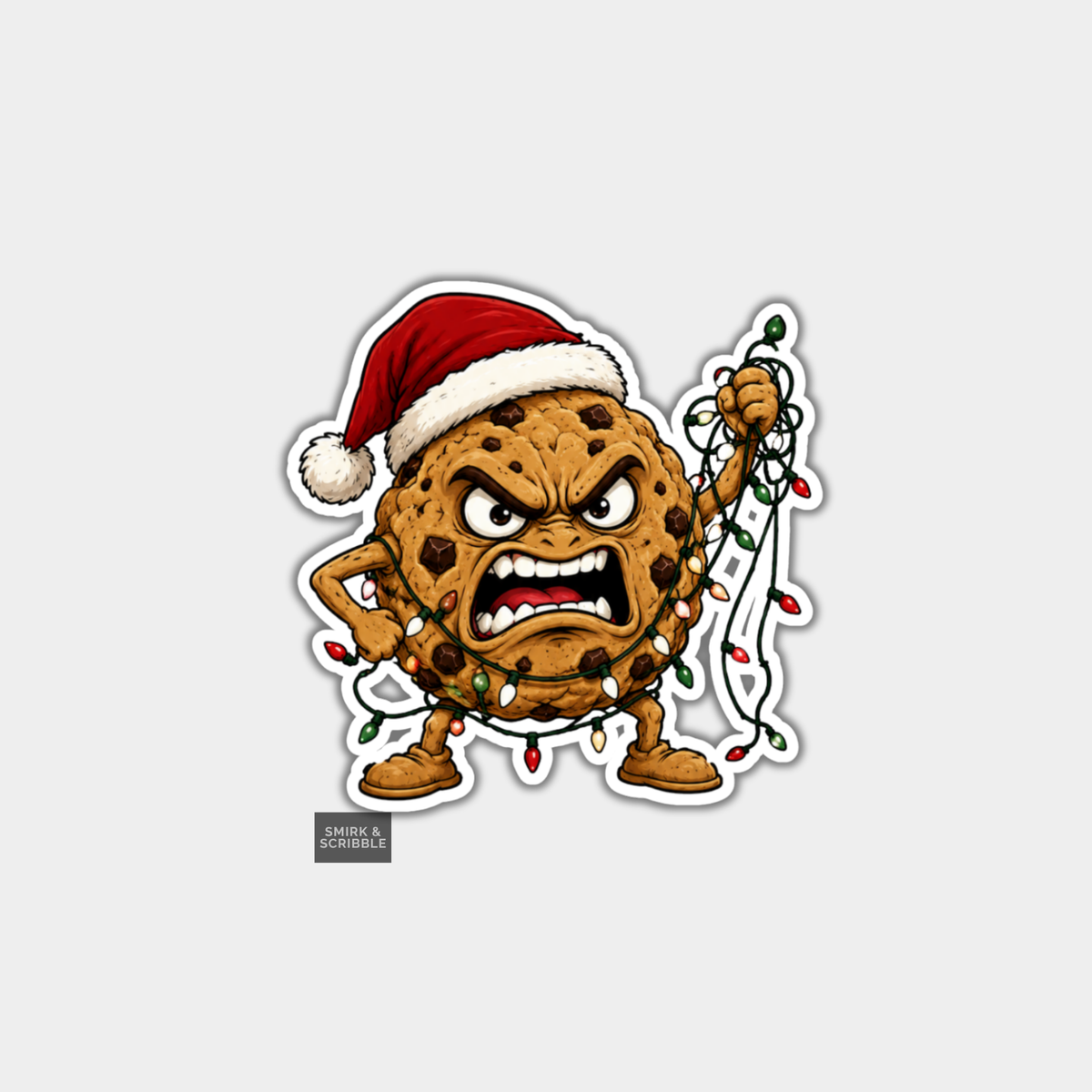 Funny Christmas Sticker - Angry Cookie With Lights