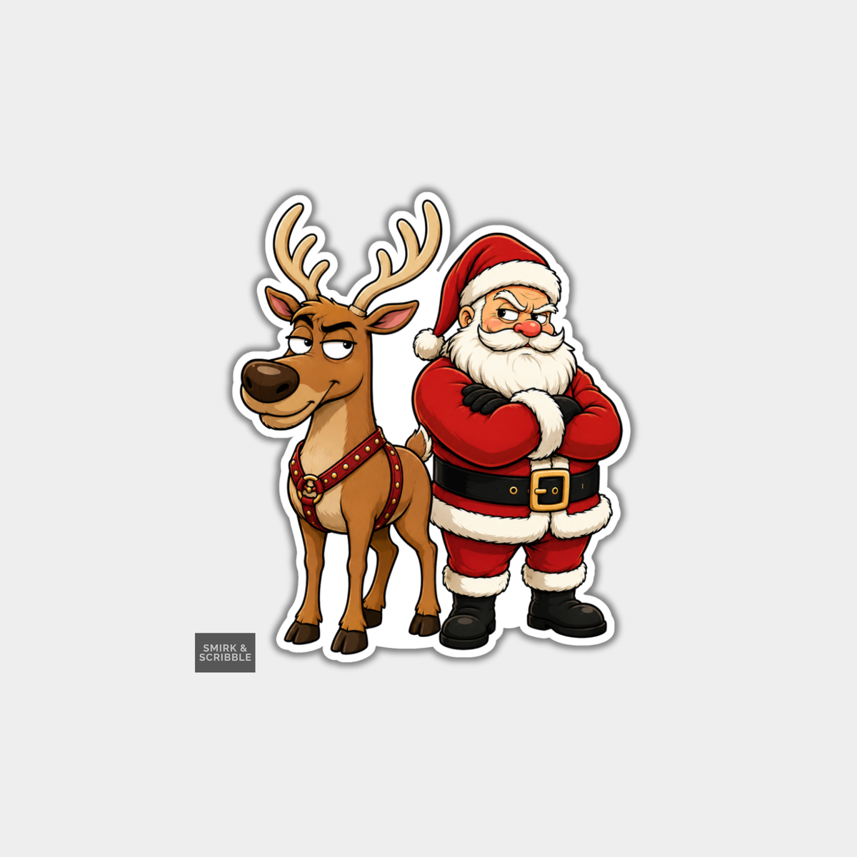 Funny Christmas Sticker - Santa & Reindeer