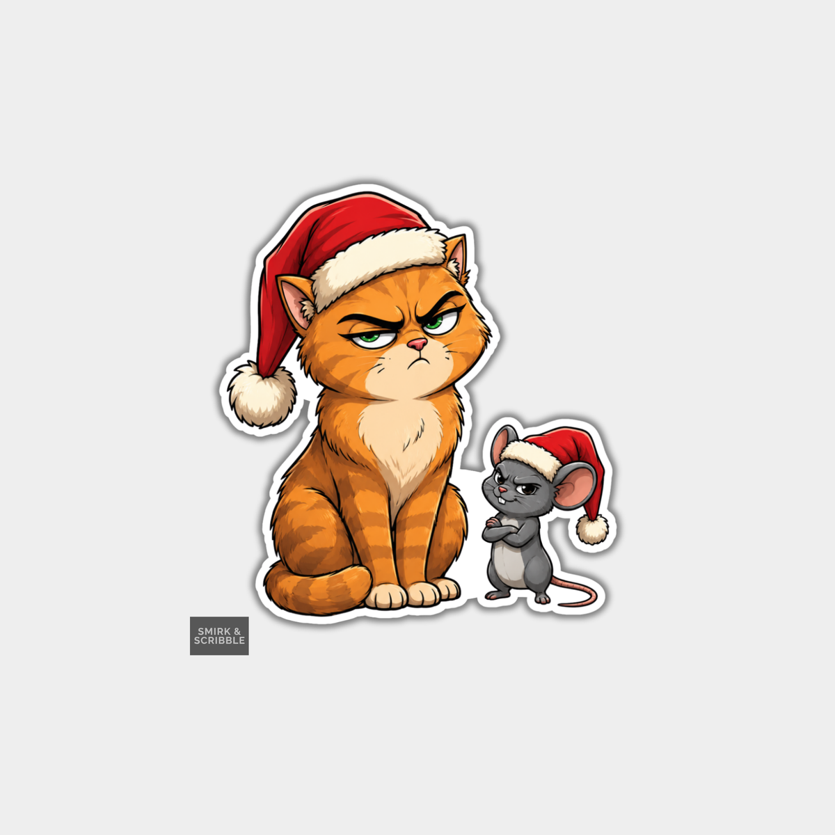 Funny Christmas Sticker - Cat & Mouse