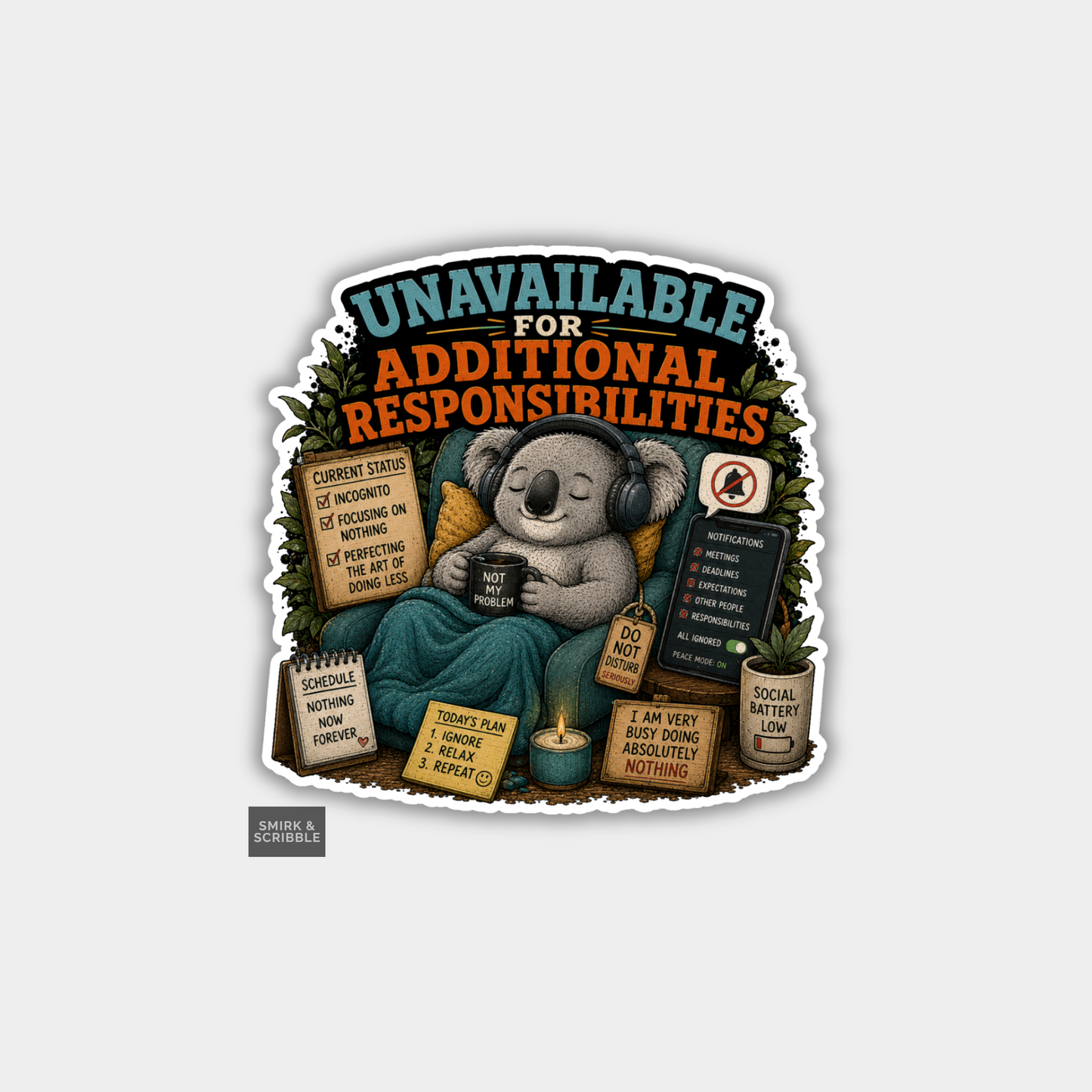 Funny Vinyl Die Cut Sticker - Koala Unavailable