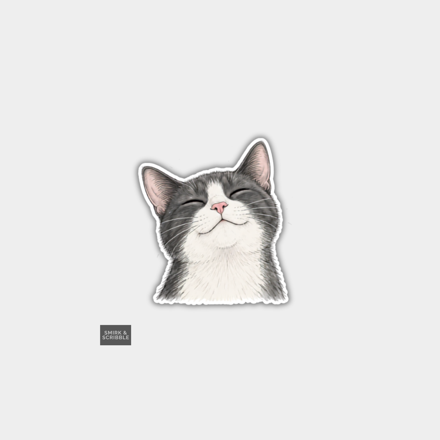 Funny Character Vinyl Sticker - Grey & White Cat