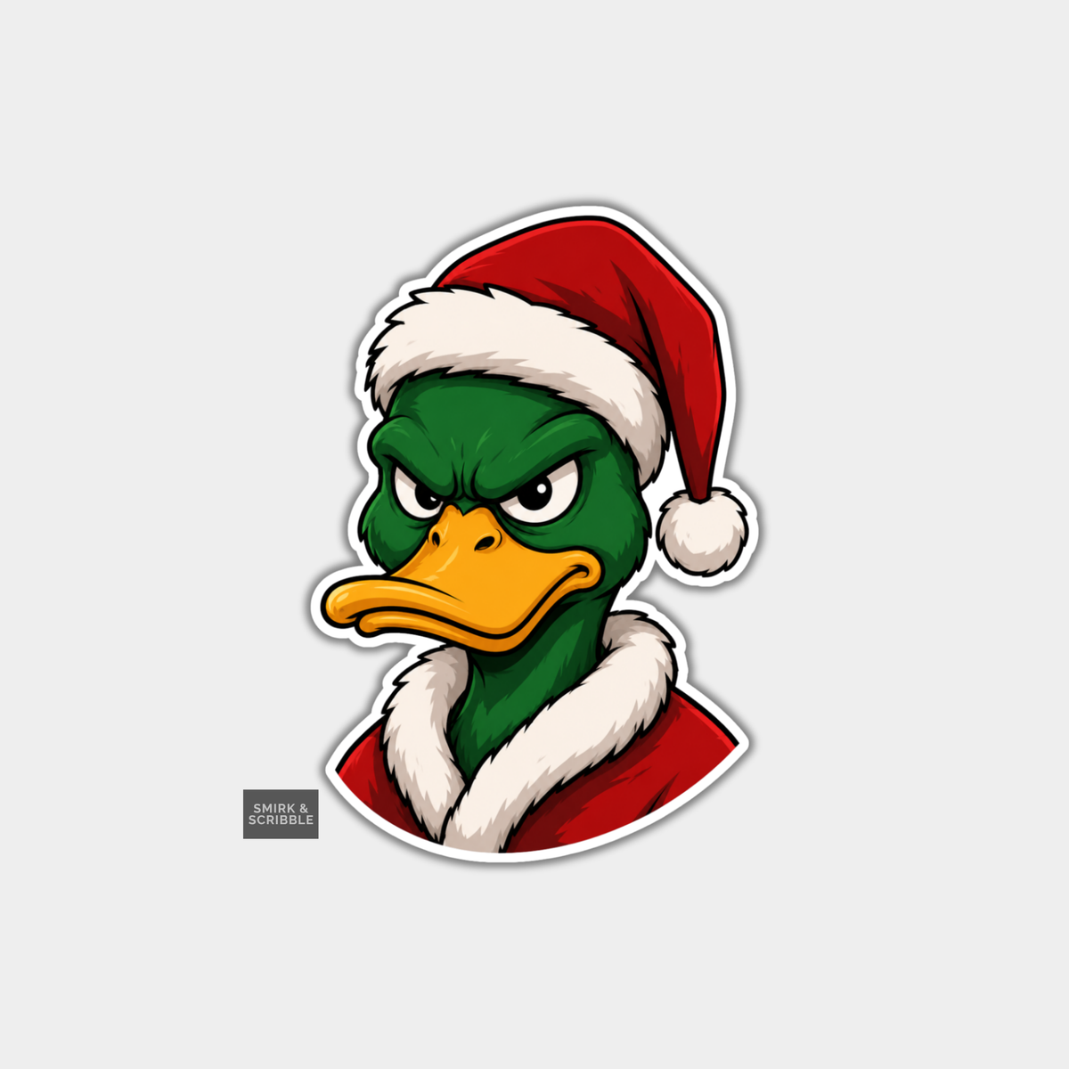 Funny Christmas Sticker - Grumpy Green Duck