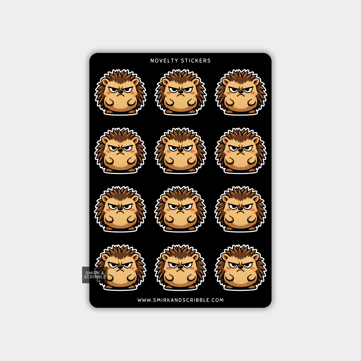 Funny Vinyl Sticker Sheet - Grumpy Hedgehog