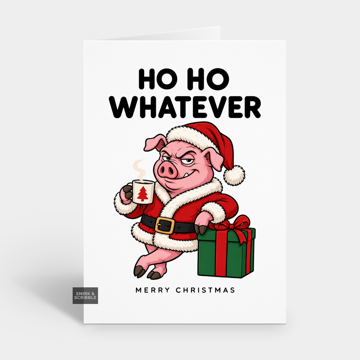 Funny Christmas Card - Ho Ho Santa Pig