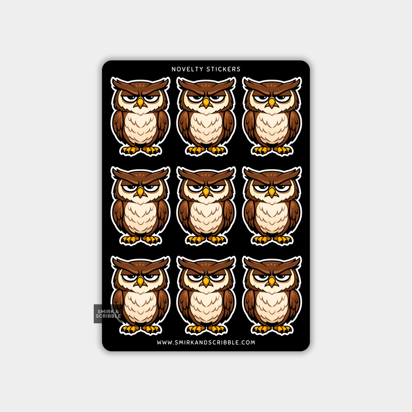 Funny Vinyl Sticker Sheet - Grumpy Owl