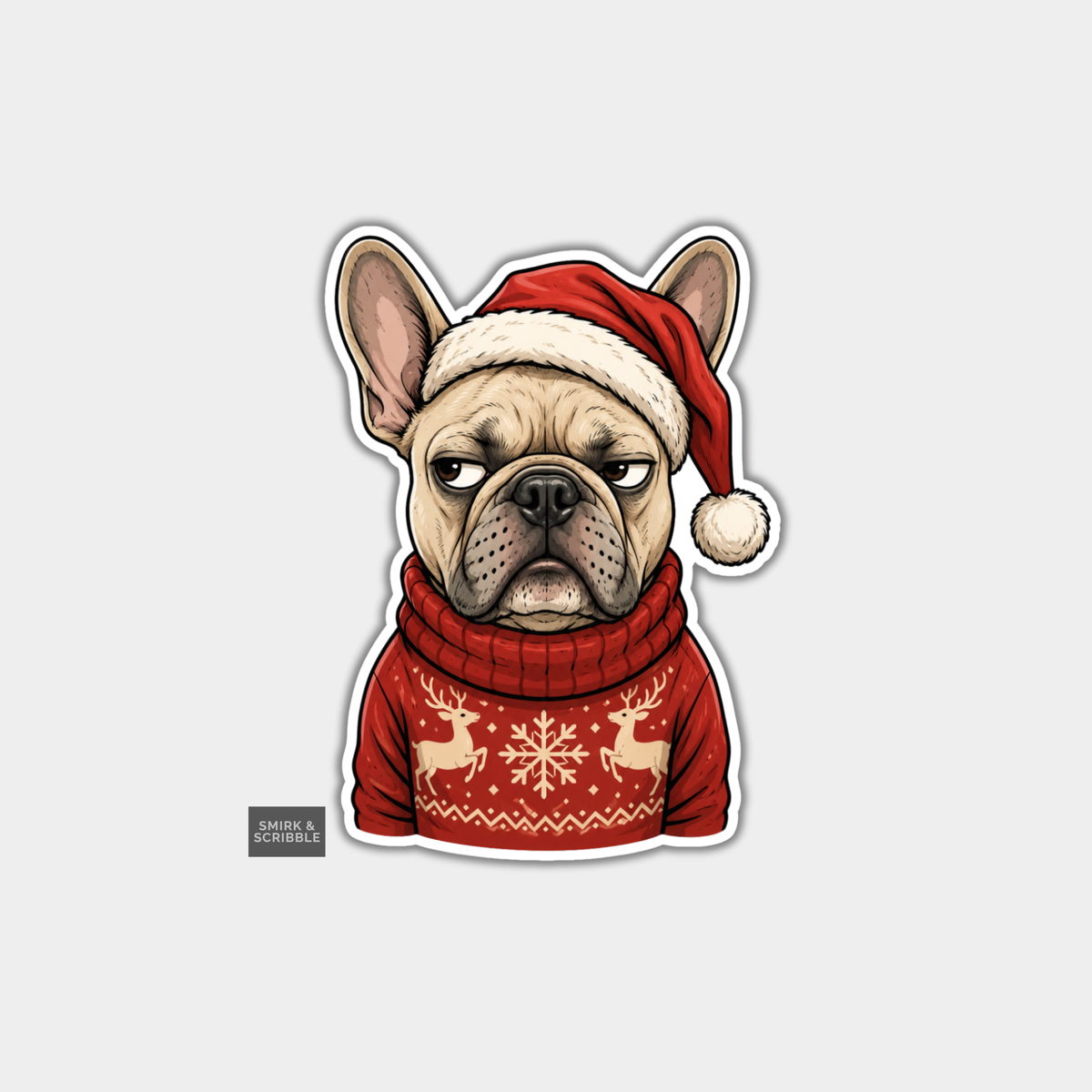 Funny Christmas Sticker - Grumpy French Bulldog