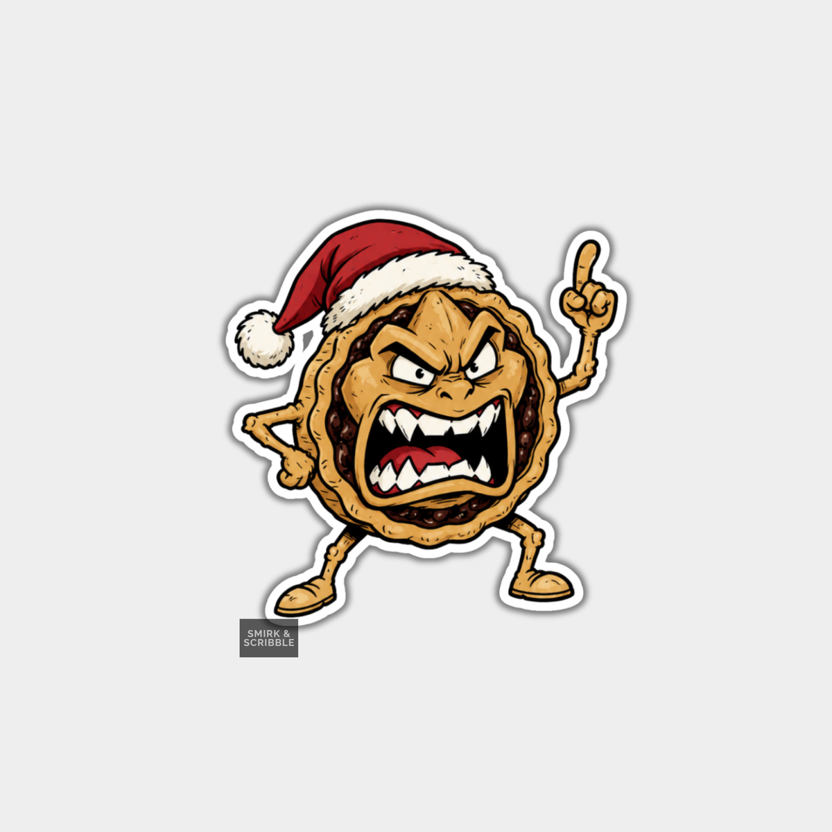 Funny Christmas Sticker - Angry Mince Pie In Santa Hat