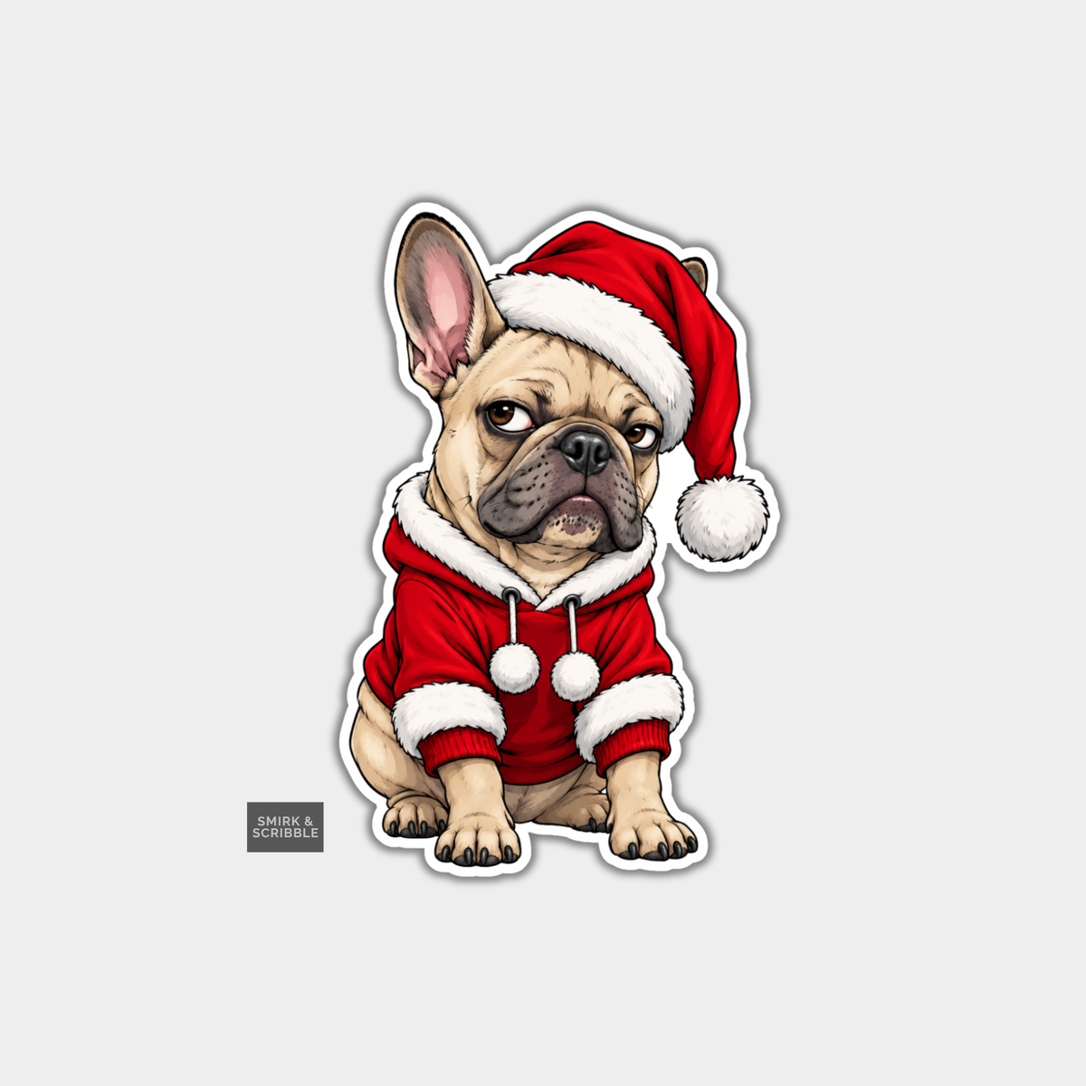 Funny Christmas Sticker - Grumpy French Bulldog Posing