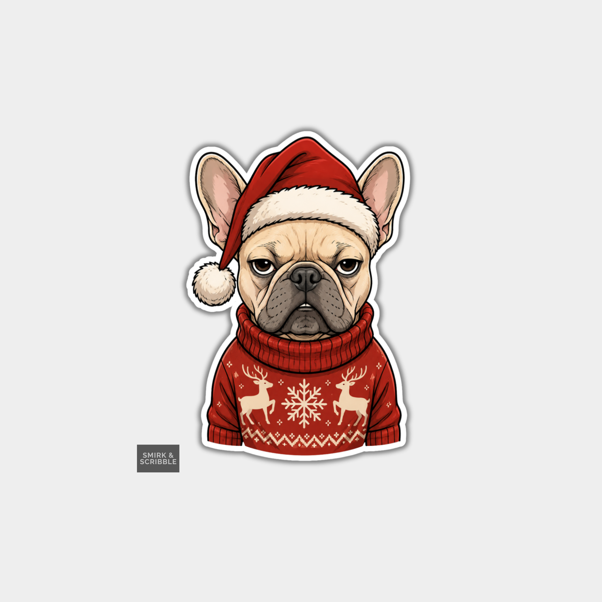 Funny Christmas Sticker - French Bulldog In Xmas Jumper