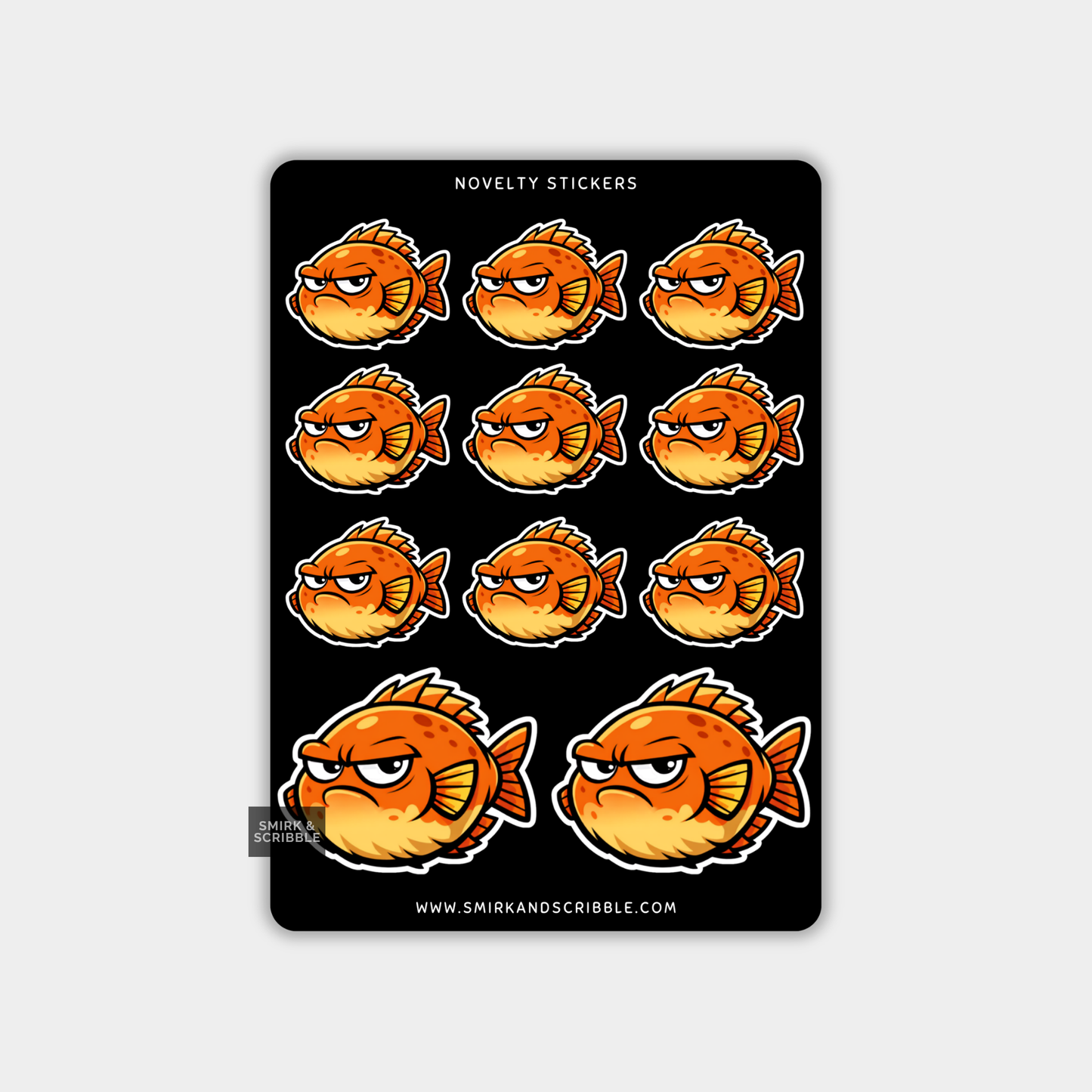 Funny Vinyl Sticker Sheet - Grumpy Fish