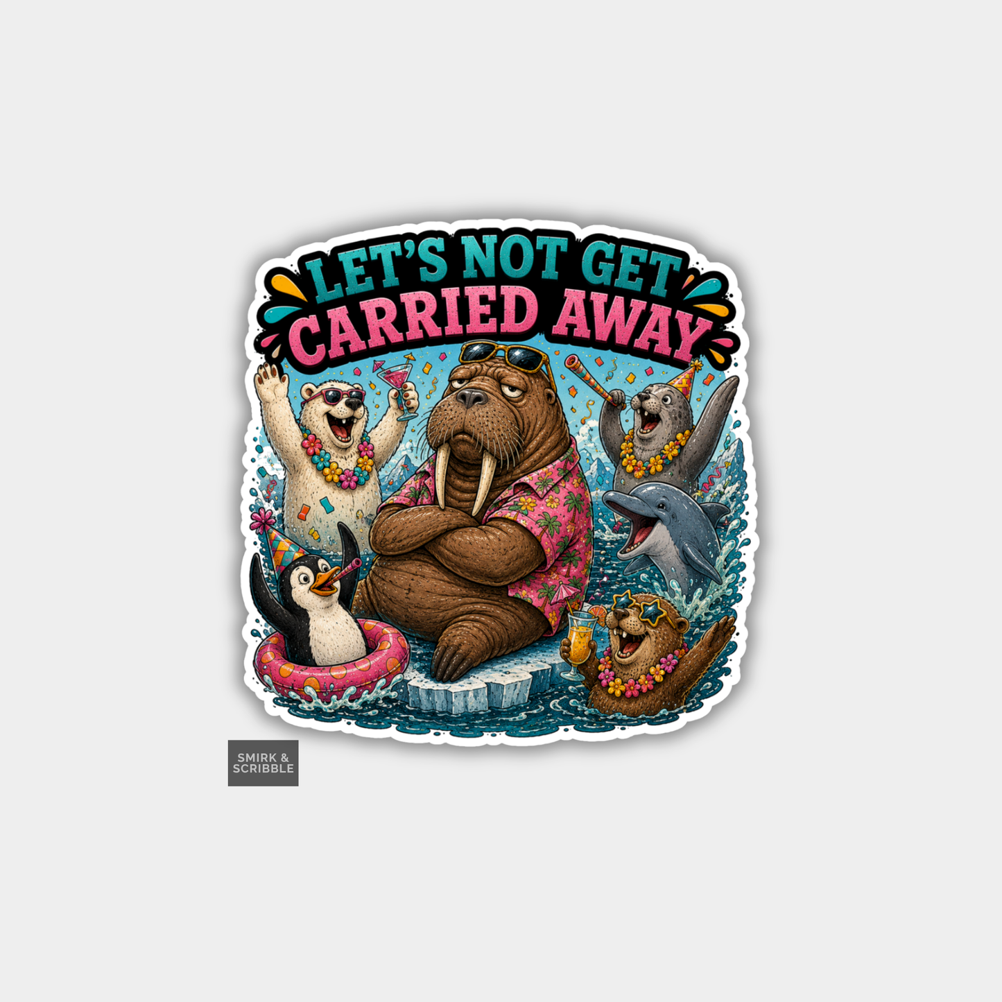 Funny Vinyl Die Cut Sticker - Carried Away Walrus