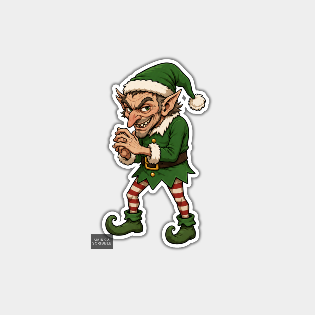 Funny Christmas Sticker - Creepy Grinning Elf