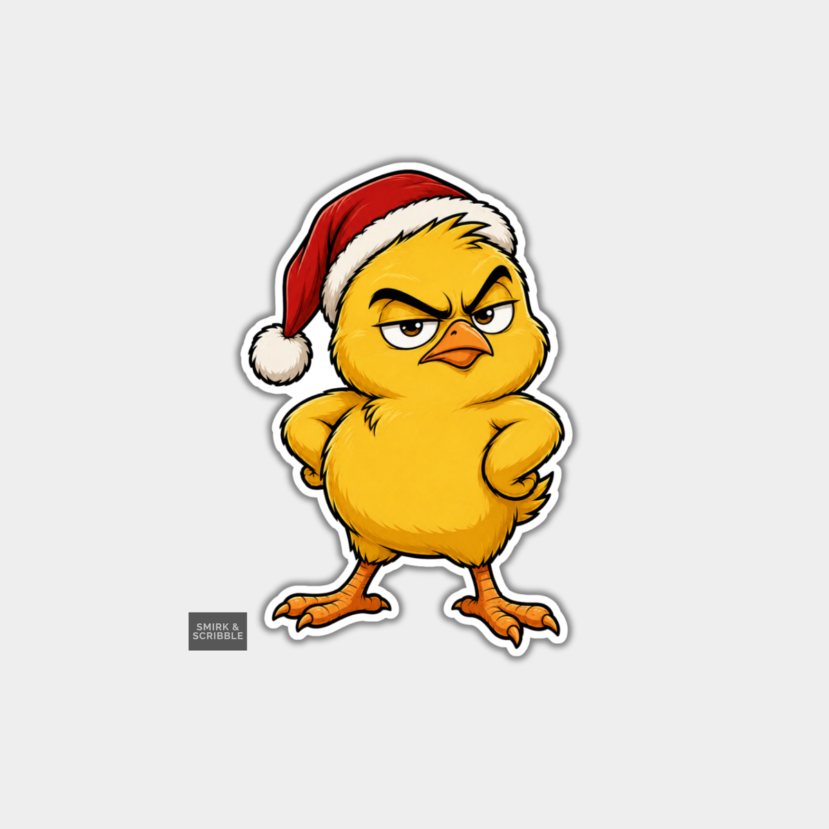 Funny Christmas Sticker - Sassy Yellow Chick In Santa Hat