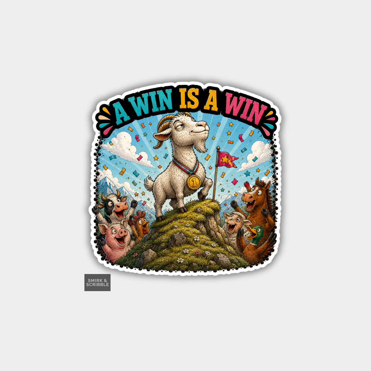 Funny Vinyl Die Cut Sticker - Win Goat