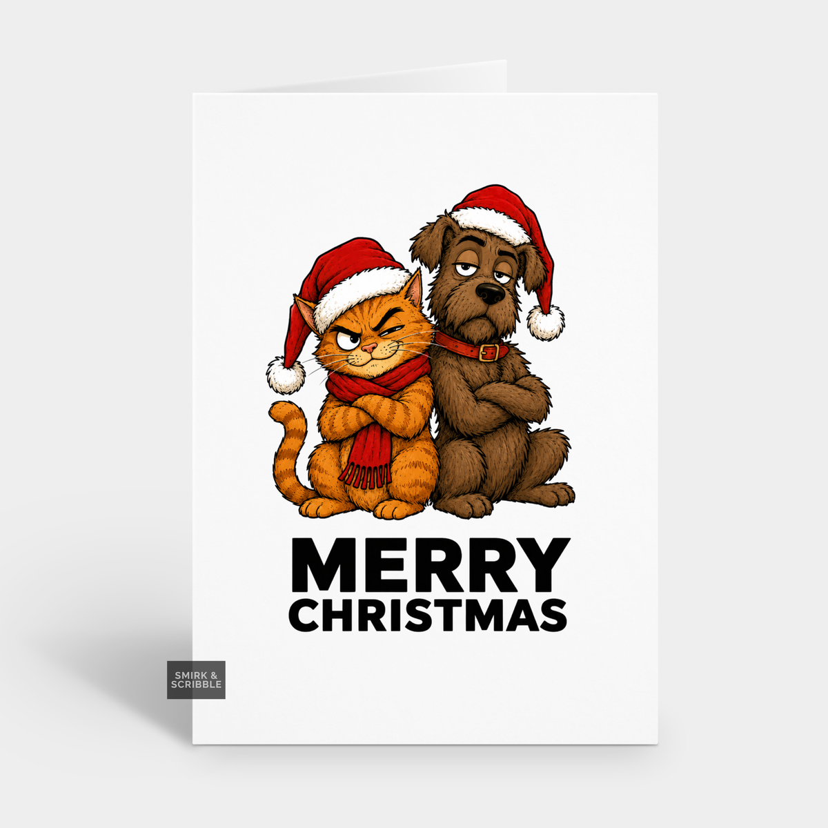 Funny Christmas Card - Cheeky Naughty Cat & Dog