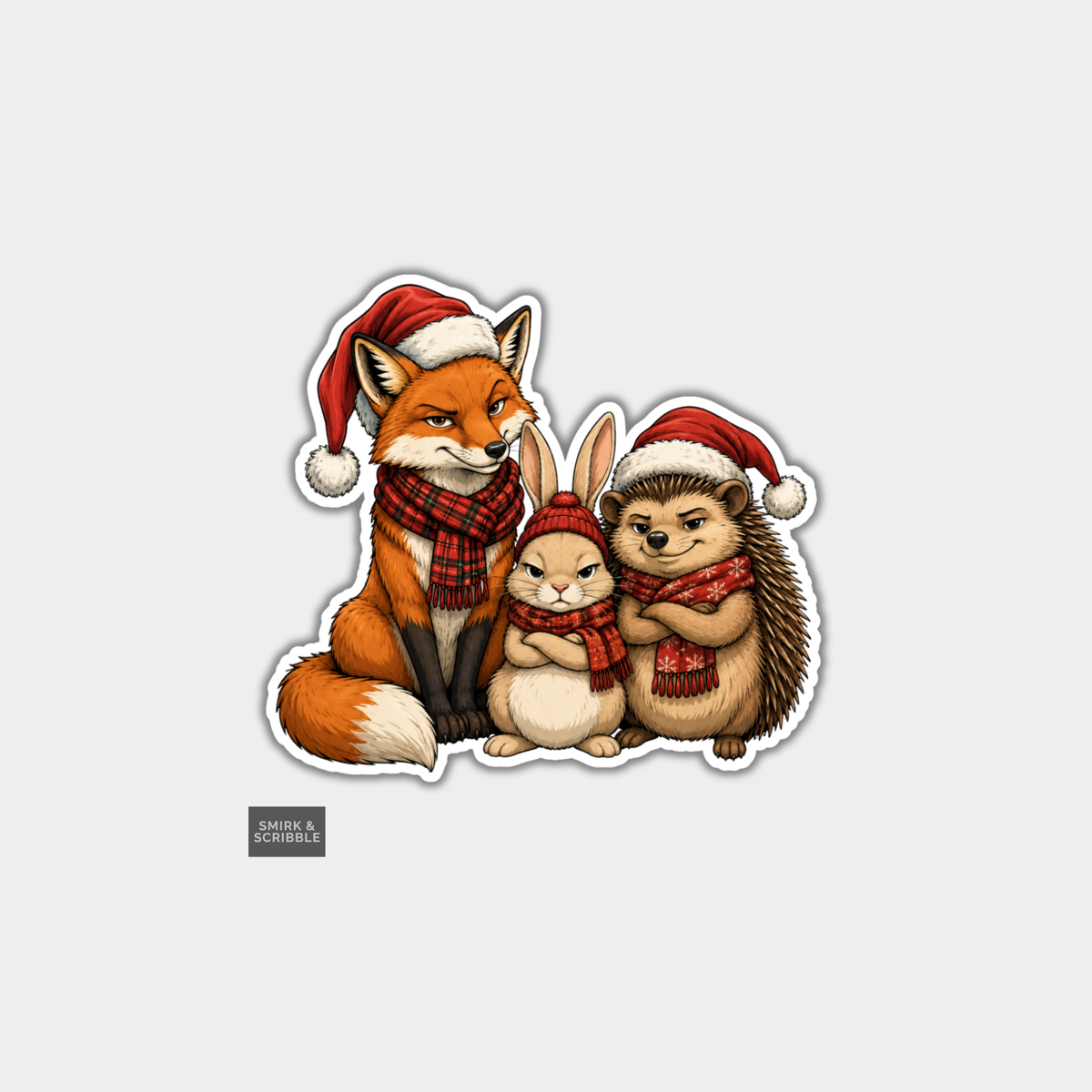 Funny Christmas Sticker - Cute Fox Hedgehog Rabbit