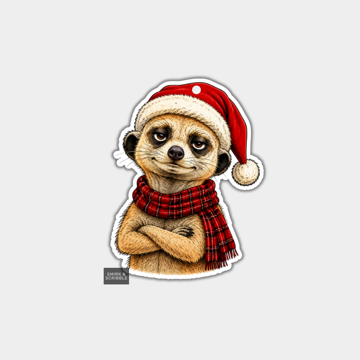 Funny Christmas Gift Tags - Cute Meerkat In Santa Hat