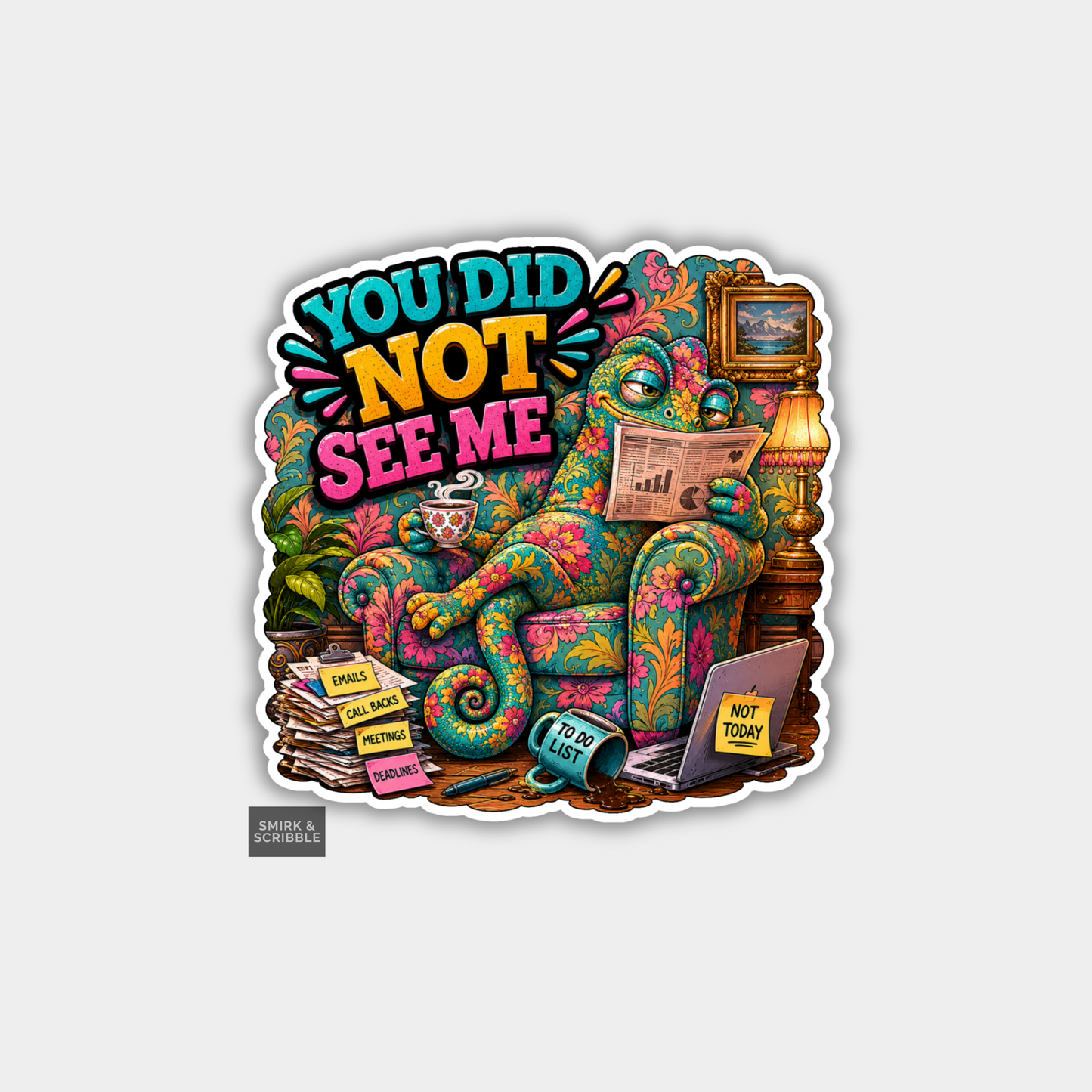 Funny Vinyl Die Cut Sticker - Not Today Chameleon