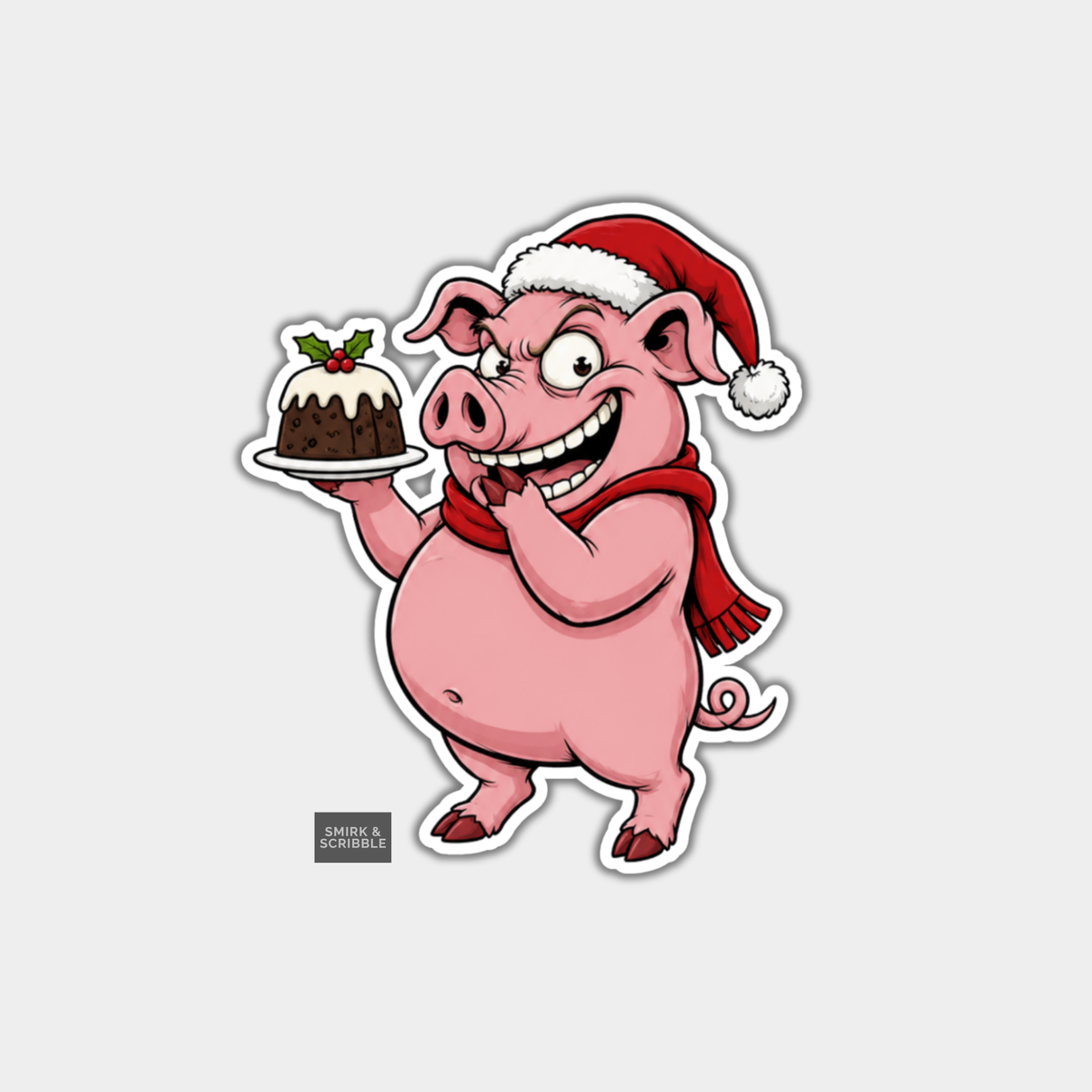Funny Christmas Sticker - Cute Cheeky Pig & Pudding