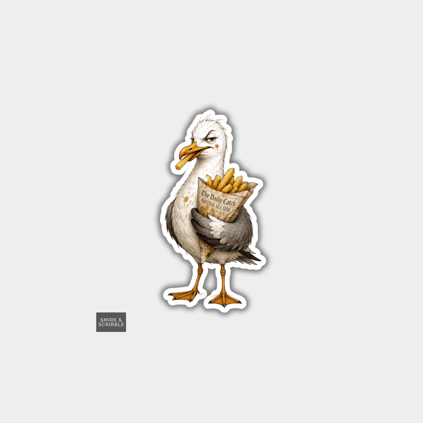 Funny Die Cut Vinyl Sticker - Seagull & Chips
